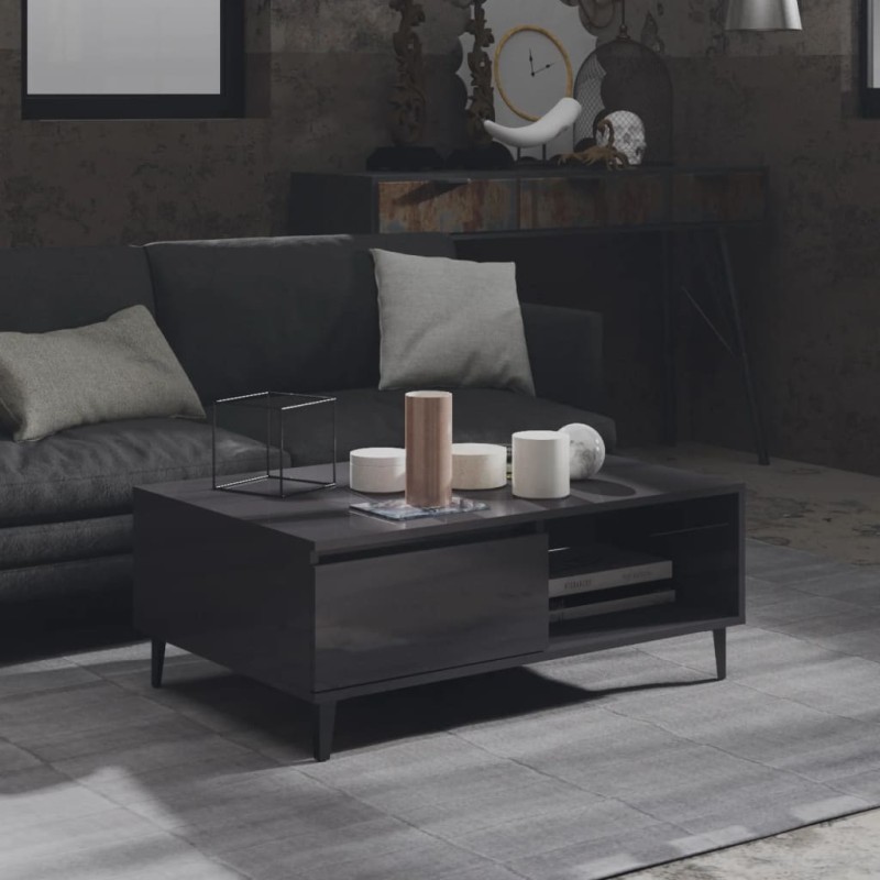 vidaXL Mesa de centro madera contrachapada gris brillante 90x60x35 cm vidaXL Mesa de centro madera contrachapada gris brillante 90x60x35 cm