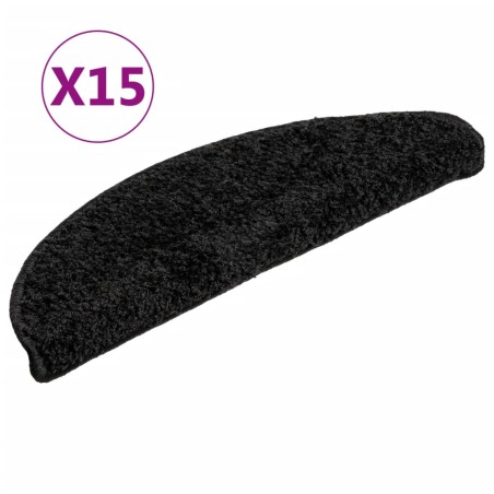 vidaXL Alfombras de peldaños de escalera 15 uds negro 56x17x3 cm