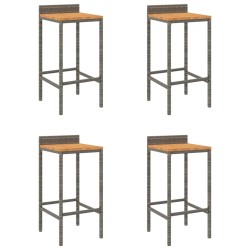 vidaXL Taburetes altos 4 uds madera de acacia y ratán sintético gris