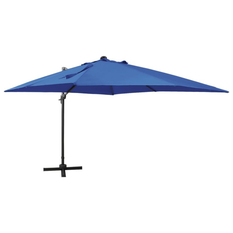 vidaXL Sombrilla voladiza con poste y luces LED azul 300 cm vidaXL Sombrilla voladiza con poste y luces LED azul 300 cm