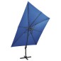 vidaXL Sombrilla voladiza con poste y luces LED azul 300 cm vidaXL Sombrilla voladiza con poste y luces LED azul 300 cm