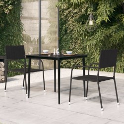 vidaXL Mesa de comedor de jardín acero y vidrio negra 80x80x74 cm