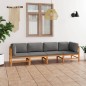 vidaXL Sofá de jardín 4 plazas con cojines gris madera maciza de teca