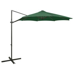vidaXL Sombrilla voladiza con poste y luces LED verde 300 cm