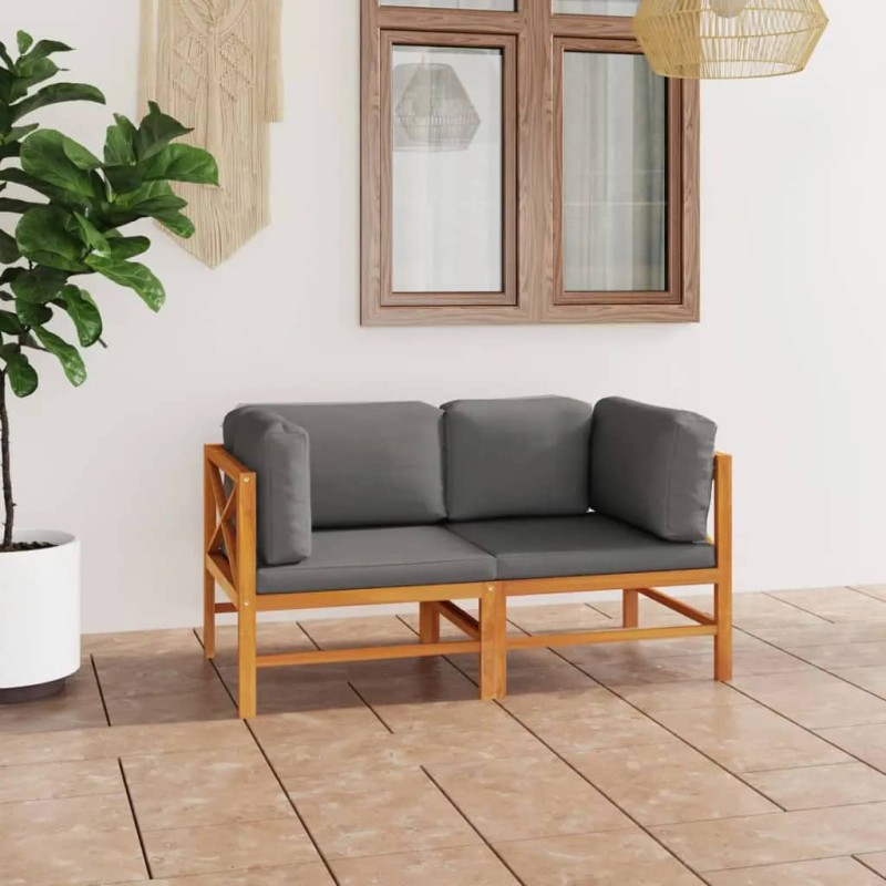 vidaXL Sofá de jardín 2 plazas con cojines gris madera maciza de teca vidaXL Sofá de jardín 2 plazas con cojines gris madera maciza de teca