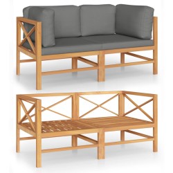 vidaXL Sofá de jardín 2 plazas con cojines gris madera maciza de teca