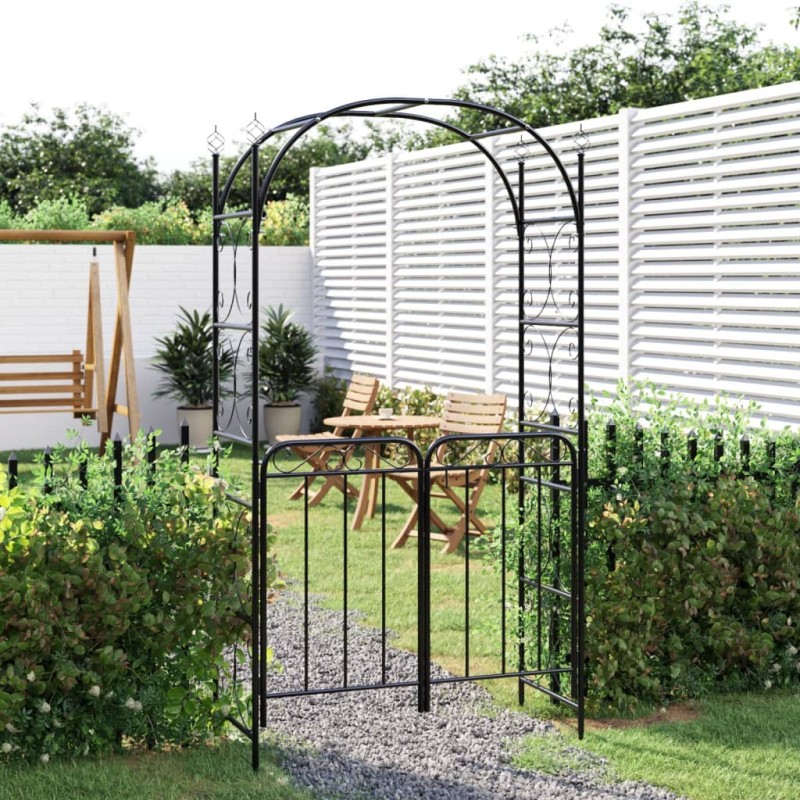 vidaXL Arco de jardín con puerta acero negro 108x45x235 cm vidaXL Arco de jardín con puerta acero negro 108x45x235 cm