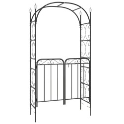 vidaXL Arco de jardín con puerta acero negro 108x45x235 cm