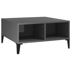 vidaXL Mesa de centro madera contrachapada gris brillante 60x60x30 cm
