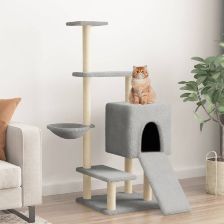 vidaXL Rascador para gatos con postes de sisal gris claro 130,5 cm