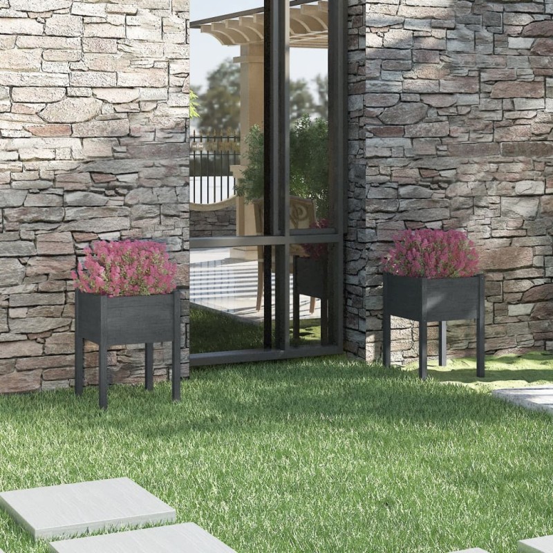 vidaXL Jardineras 2 uds madera maciza de pino gris 50x50x70 cm