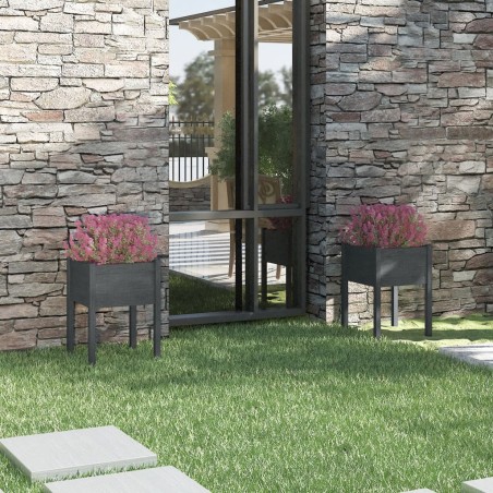 vidaXL Jardineras 2 uds madera maciza de pino gris 50x50x70 cm