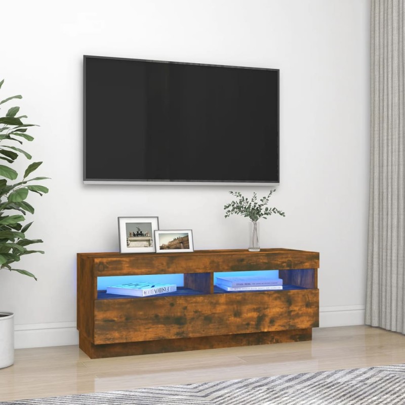 vidaXL Mueble de TV con luces LED roble ahumado 100x35x40 cm vidaXL Mueble de TV con luces LED roble ahumado 100x35x40 cm