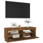 vidaXL Mueble de TV con luces LED roble ahumado 100x35x40 cm vidaXL Mueble de TV con luces LED roble ahumado 100x35x40 cm