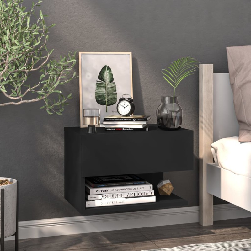 vidaXL Mesita de noche de pared negra vidaXL Mesita de noche de pared negra