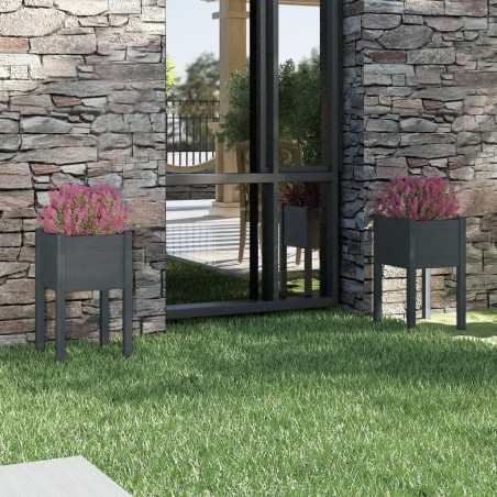 vidaXL Jardineras 2 unidades madera maciza de pino gris 40x40x70 cm