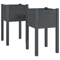 vidaXL Jardineras 2 unidades madera maciza de pino gris 40x40x70 cm