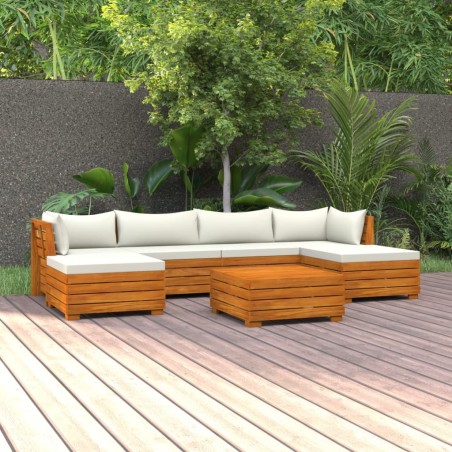 vidaXL Muebles de jardín 7 piezas con cojines madera maciza de acacia 