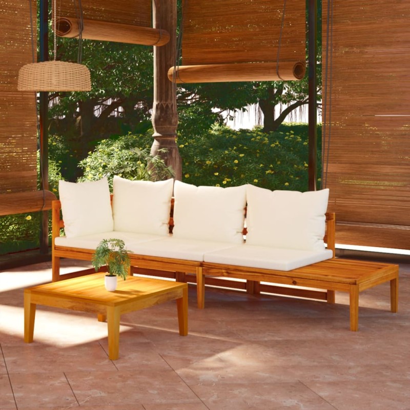 vidaXL Muebles de jardín 3 pzas con cojines crema madera de acacia vidaXL Muebles de jardín 3 pzas con cojines crema madera de acacia