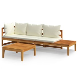 vidaXL Muebles de jardín 3 pzas con cojines crema madera de acacia 