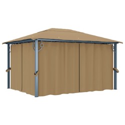 vidaXL Cenador con cortina gris taupe aluminio 400x300 cm