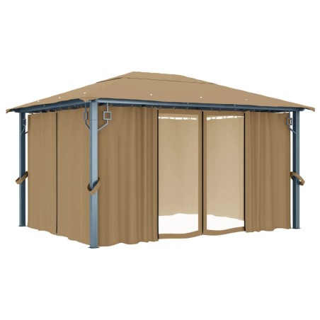 vidaXL Cenador con cortina gris taupe aluminio 400x300 cm