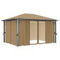 vidaXL Cenador con cortina gris taupe aluminio 400x300 cm
