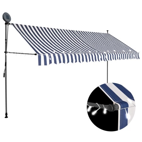 vidaXL Toldo manual retráctil con LED azul y blanco 400 cm