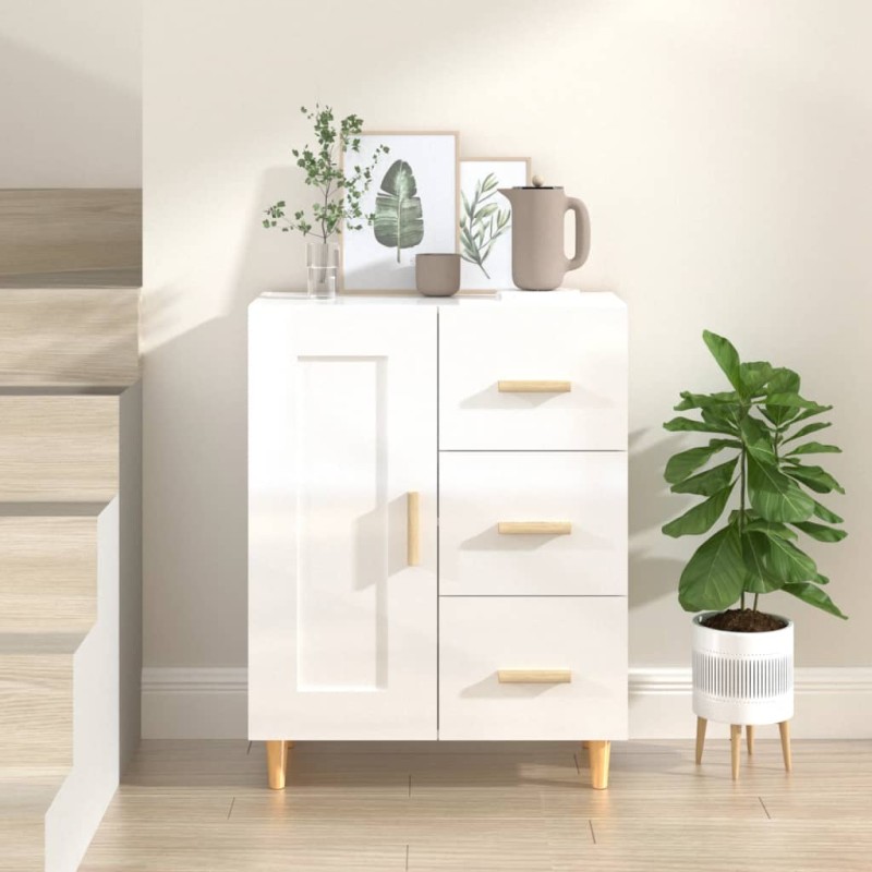 vidaXL Aparador de madera contrachapada blanco brillante 69,5x34x90 cm vidaXL Aparador de madera contrachapada blanco brillante 69,5x34x90 cm