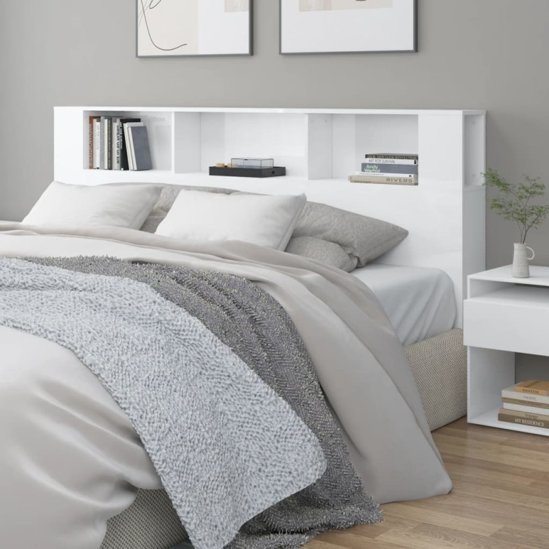vidaXL Mueble cabecero blanco brillante 200x18,5x104,5 cm vidaXL Mueble cabecero blanco brillante 200x18,5x104,5 cm
