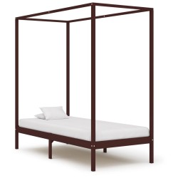 vidaXL Cama con dosel madera maciza de pino marrón oscuro 100x200 cm