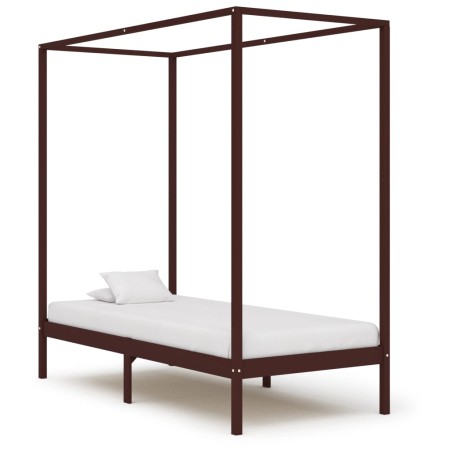 vidaXL Cama con dosel madera maciza de pino marrón oscuro 100x200 cm