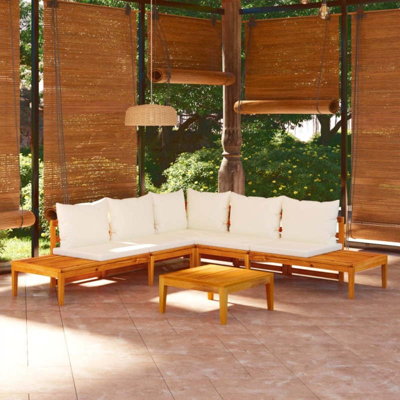 vidaXL Set muebles de jardín 4 pzas cojines crema madera de acacia 