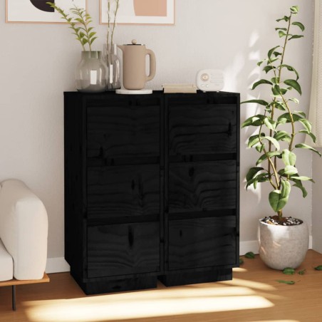 vidaXL Aparador 2 uds madera maciza de pino negro 32x34x75 cm