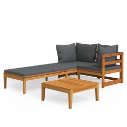 vidaXL Muebles de jardín 3 pzas cojines gris oscuro madera de acacia 