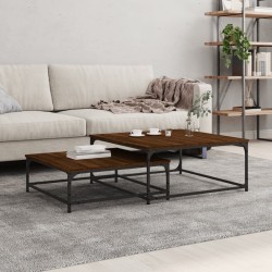 vidaXL Mesas de centro apilables 2 pzas madera ingeniería roble marrón