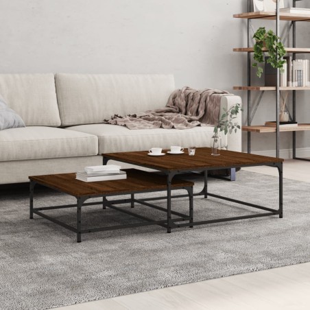 vidaXL Mesas de centro apilables 2 pzas madera ingeniería roble marrón