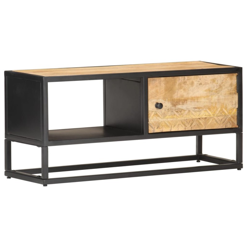 vidaXL Mueble de TV puerta tallada madera de mango rugosa 90x30x40 cm