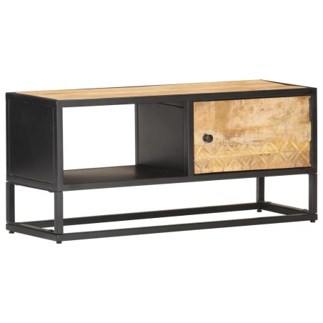 vidaXL Mueble de TV puerta tallada madera de mango rugosa 90x30x40 cm