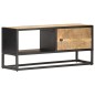 vidaXL Mueble de TV puerta tallada madera de mango rugosa 90x30x40 cm