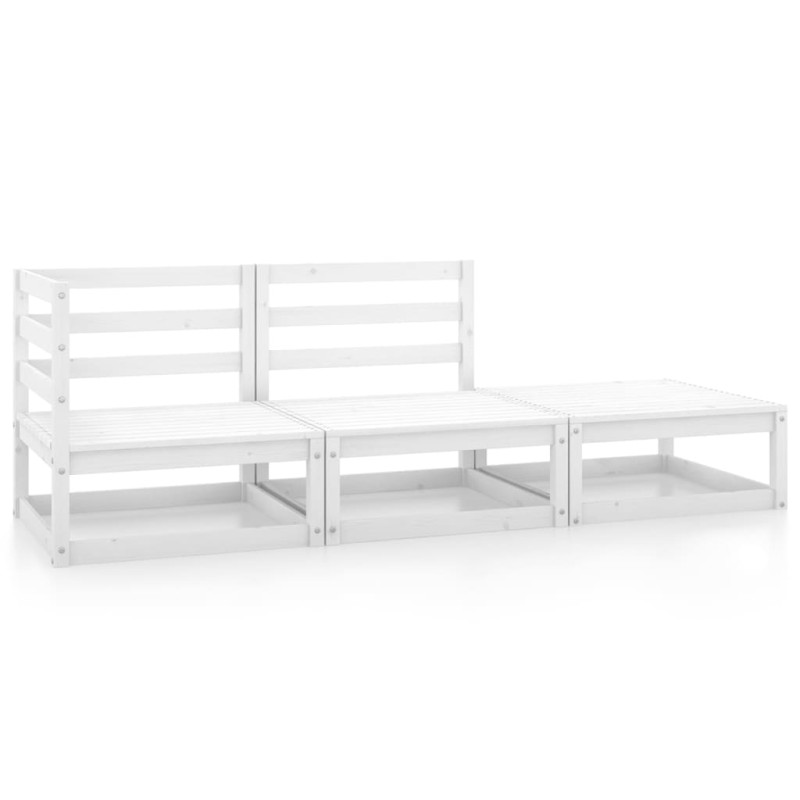 vidaXL Set de salón de jardín de 3 piezas blanco madera maciza de pino vidaXL Set de salón de jardín de 3 piezas blanco madera maciza de pino