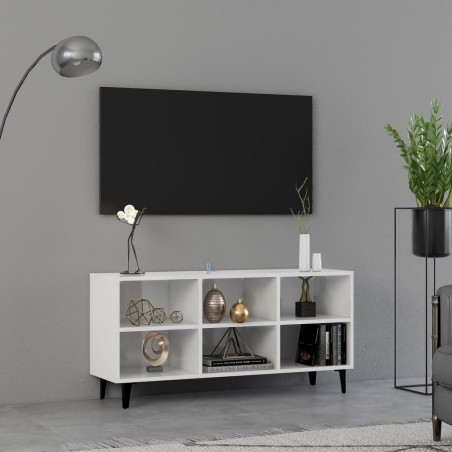 vidaXL Mueble de TV con patas de metal blanco brillante 103,5x30x50 cm