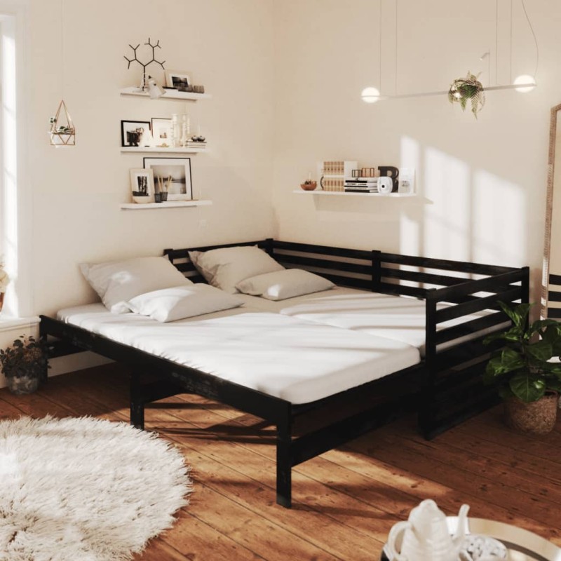 vidaXL Sofá cama extraíble madera maciza de pino negro 2x(90x200) cm vidaXL Sofá cama extraíble madera maciza de pino negro 2x(90x200) cm