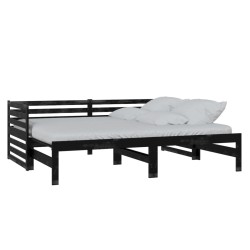 vidaXL Sofá cama extraíble madera maciza de pino negro 2x(90x200) cm