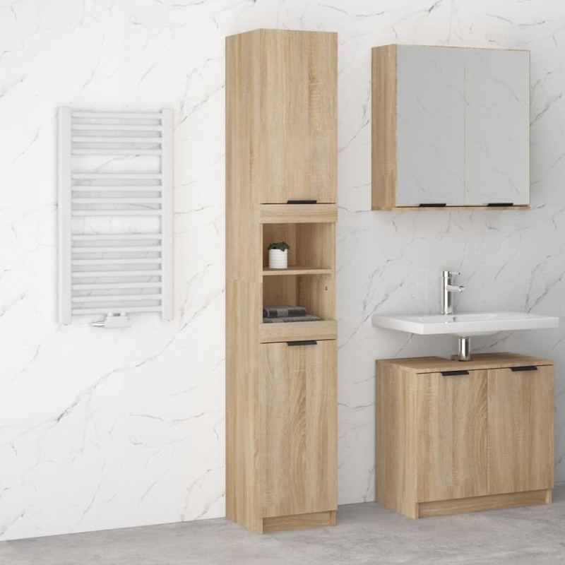 vidaXL Armario de baño madera contrachapada roble Sonoma 32x34x188,5cm vidaXL Armario de baño madera contrachapada roble Sonoma 32x34x188,5cm