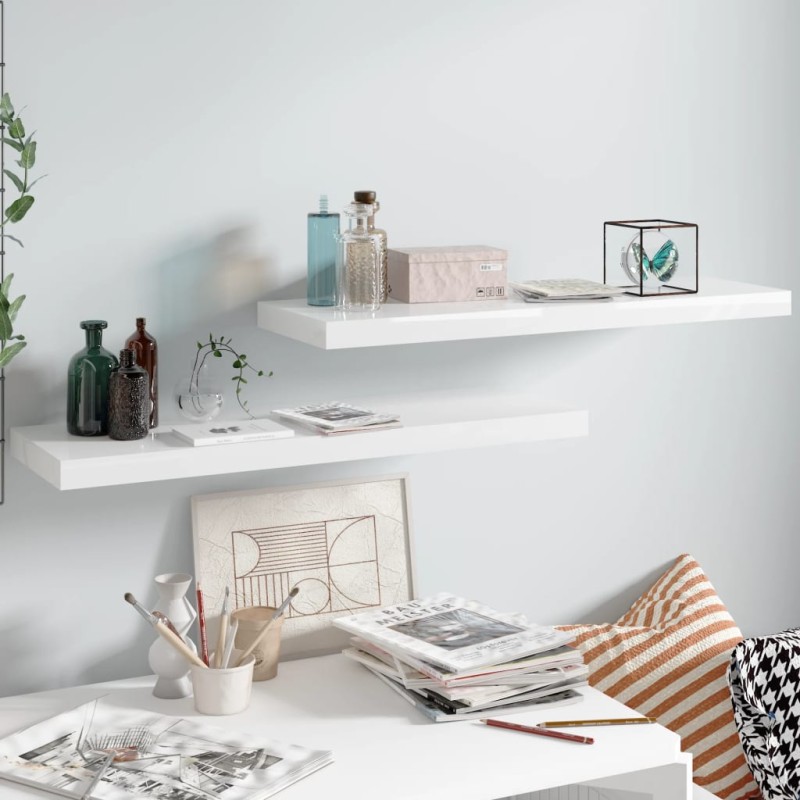 vidaXL Estante flotante de pared 2 uds MDF blanco brillo 80x23,5x3,8cm vidaXL Estante flotante de pared 2 uds MDF blanco brillo 80x23,5x3,8cm
