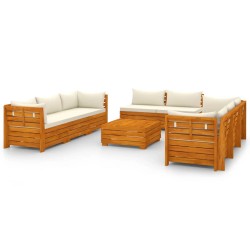 vidaXL Muebles de jardín 9 piezas con cojines madera maciza de acacia 