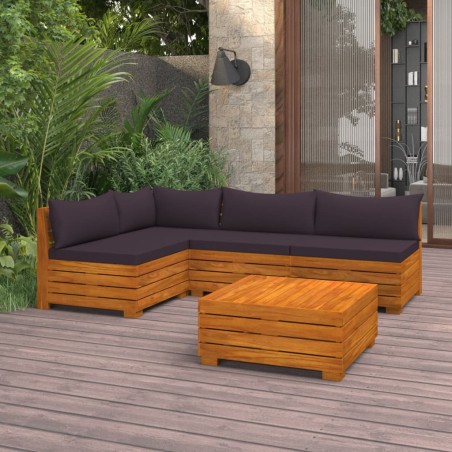 vidaXL Muebles de jardín 5 piezas con cojines madera maciza de acacia 