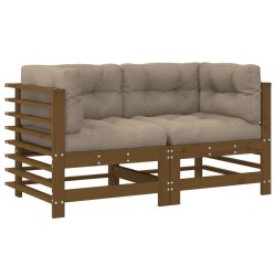vidaXL Sofás esquineros y cojines 2 uds madera maciza pino marrón miel