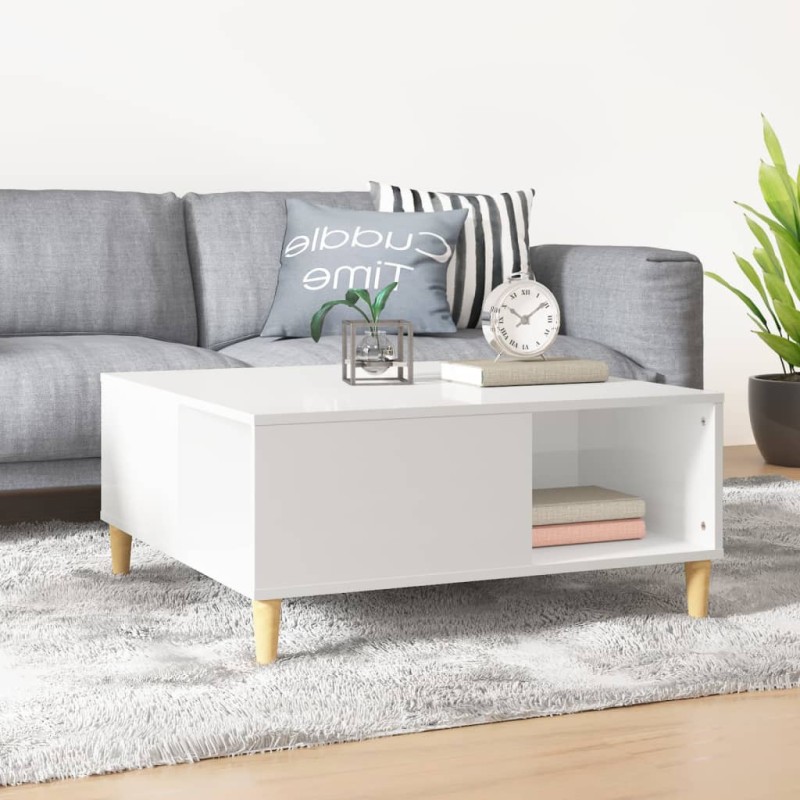 vidaXL Mesa de centro madera contrachapada blanco brillo 80x80x36,5 cm vidaXL Mesa de centro madera contrachapada blanco brillo 80x80x36,5 cm